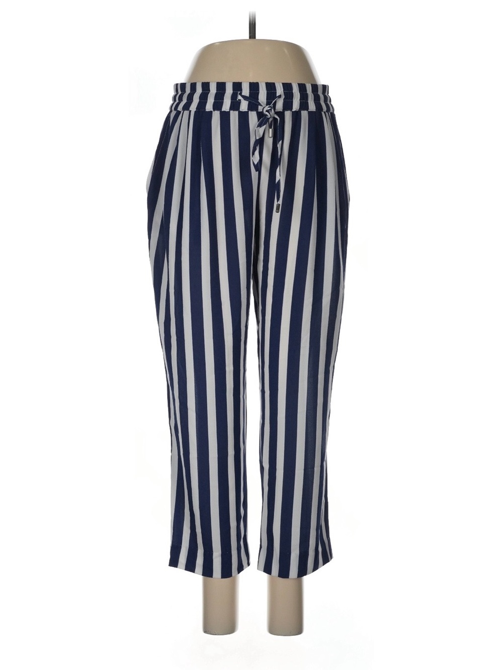 Zara Navy and White Vertical Stripe Cropped Drawstring Pants